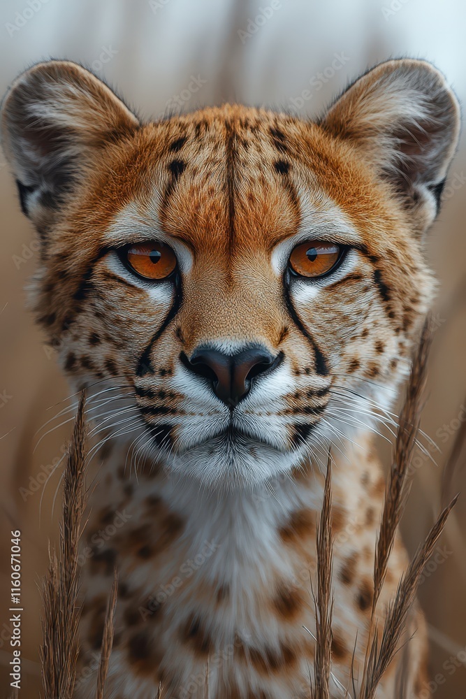 Cheetah gazes intently in the grasslands at dawn, showcasing its striking features and beauty Cheetah gazes intently in the grasslands at dawn, showcasing its striking features and beauty