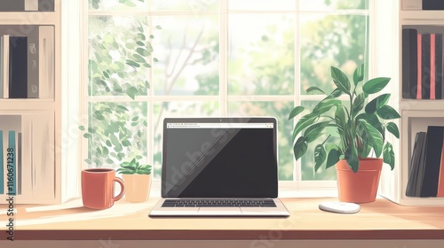 Wallpaper Mural Cozy home office setup with laptop and natural light Torontodigital.ca