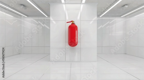 Wallpaper Mural A red fire extinguisher mounted on a clean white wall in a modern office building, safety  Torontodigital.ca