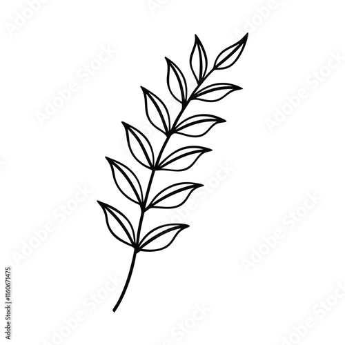 A single eucalyptus branch line art illustration.eps