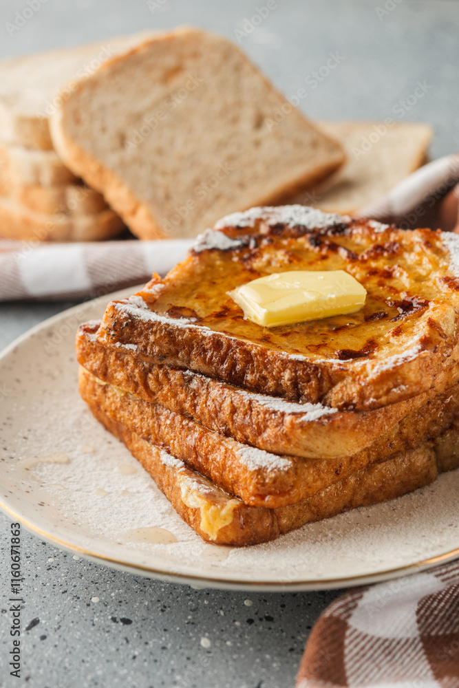 French Toast with Honey and Butter, Sweet Breakfast Delight, Delicious and Tasty Morning Treat French Toast with Honey and Butter, Sweet Breakfast Delight, Delicious and Tasty Morning Treat
