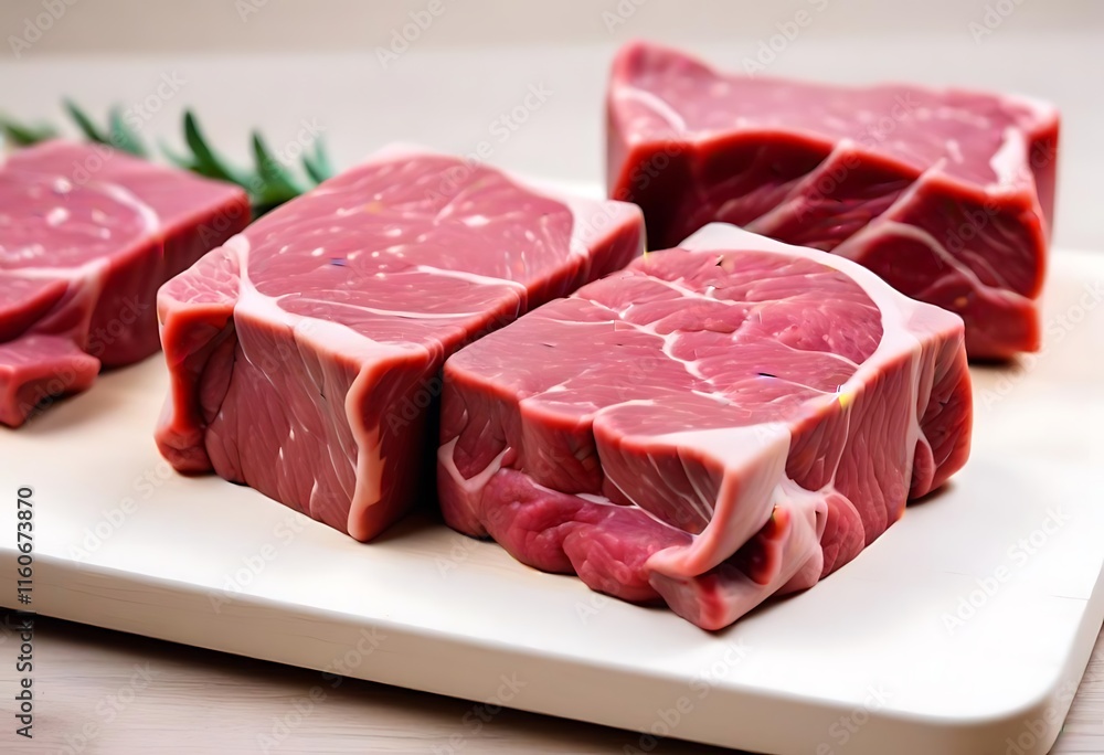 Fresh raw beef slices for goulash on wooden kitchen cutting board Fresh raw beef slices for goulash on wooden kitchen cutting board
