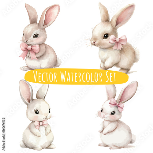 Watercolor Rabbit Illustrations   Whimsical Set of 4