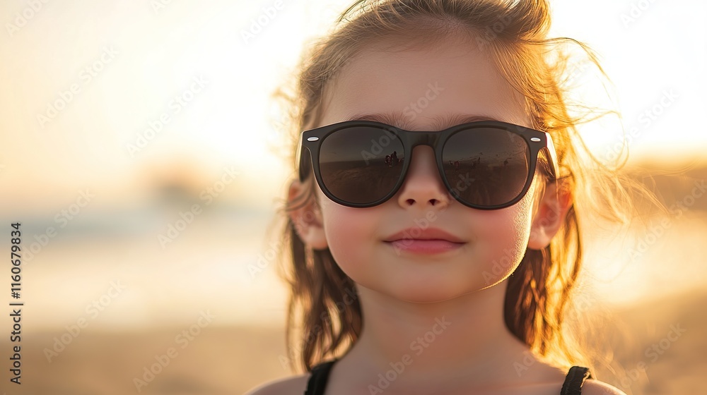 Portrait of a girl wearing sunglasses, smiling on the beach with a clear sky in the background, showing off her beauty, style and summer glamour Portrait of a girl wearing sunglasses, smiling on the beach with a clear sky in the background, showing off her beauty, style and summer glamour