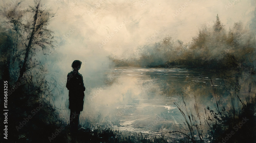 A painter reflecting on their past while using muted tones in their artwork, showcasing nostalgia. A painter reflecting on their past while using muted tones in their artwork, showcasing nostalgia.