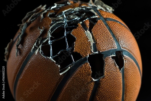 A basketball ball with a hole in the center, perfect for use in illustrations about sports, failure or disappointment photo