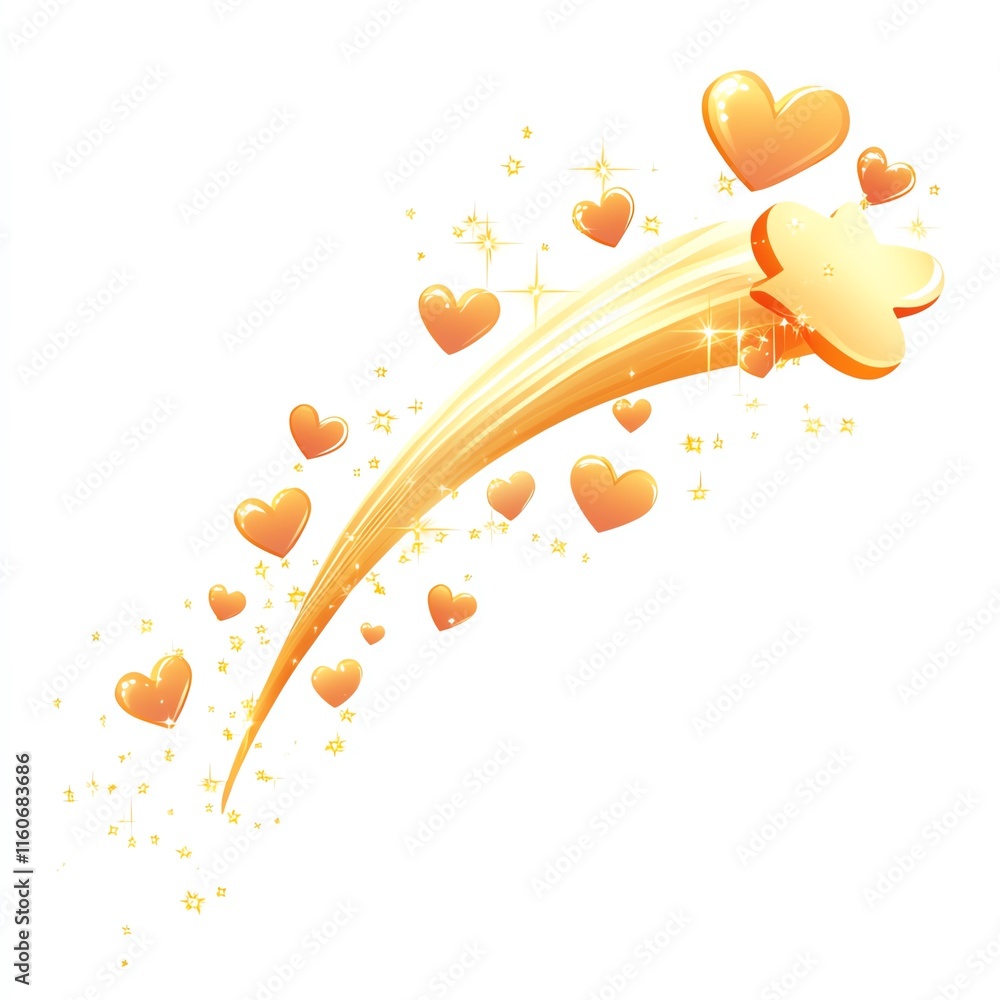 Dynamic orange hearts with a sparkly tail on a white isolated background. Dynamic orange hearts with a sparkly tail on a white isolated background.