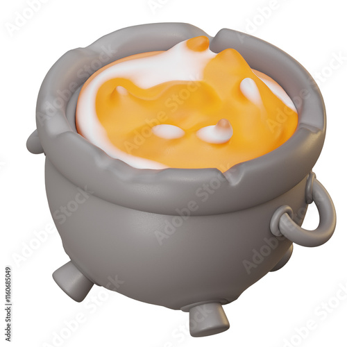 Canvas-taulu 3d illustration gray cauldron holds bubbling orange potion 4