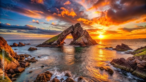 Bow Fiddle Rock Sunset Coastal Arch Scotland Dramatic Scenery photo