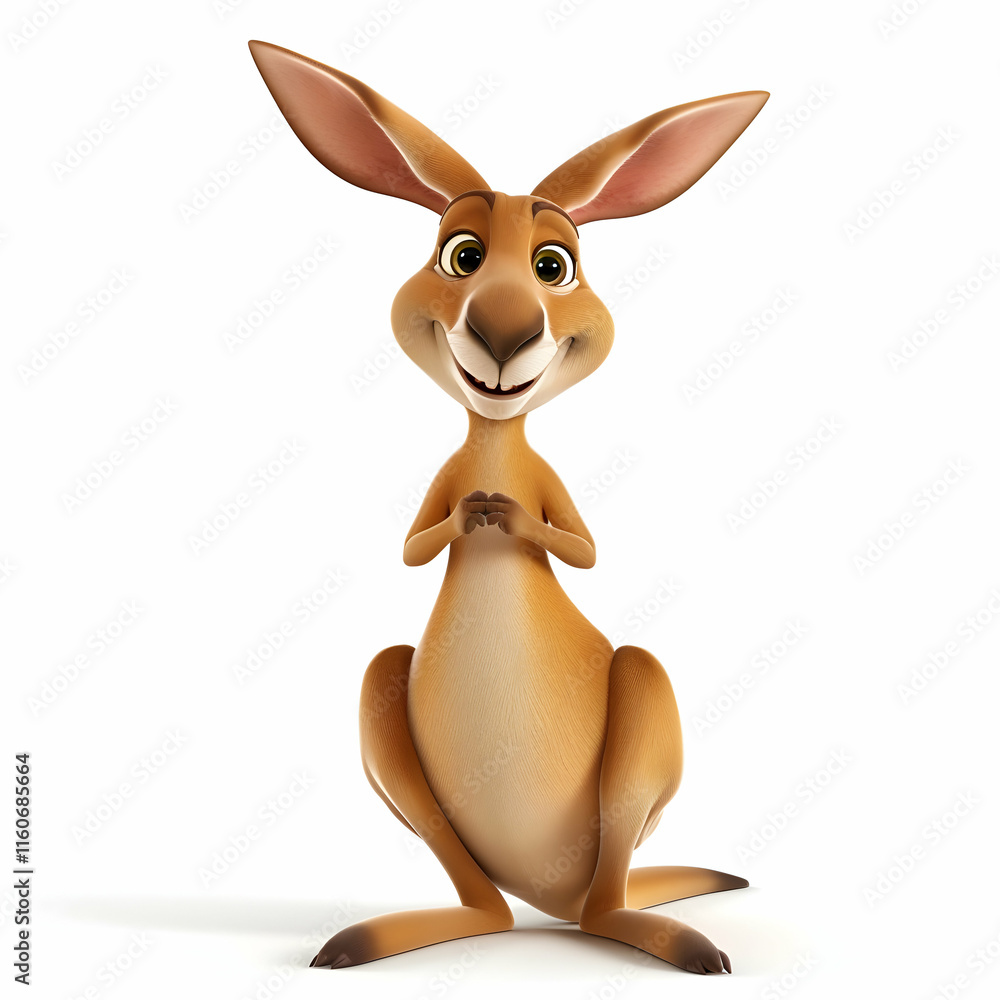 Cheerful Cartoon Kangaroo with Large Ears and Friendly Smile Cheerful Cartoon Kangaroo with Large Ears and Friendly Smile