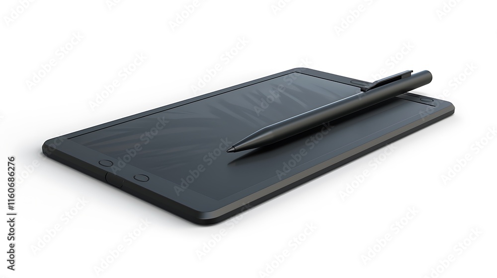 A premium digital drawing tablet with a pen, isolated on white. A premium digital drawing tablet with a pen, isolated on white.