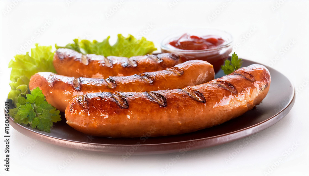 grilled sausages isolated on white background. grilled sausages isolated on white background.