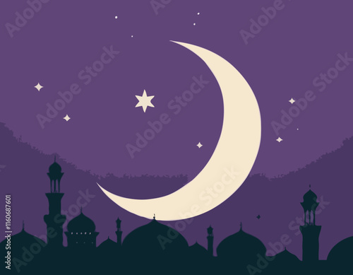 Ramadan Kareem Islamic Gift and Wish Card. A crescent moon.