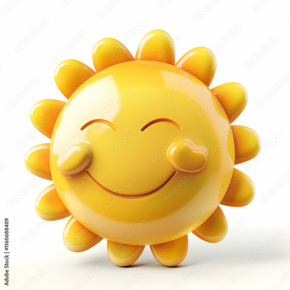 Fototapeta premium Cheerful Smiling Sun Icon with Bright Yellow Color and Happy Expression