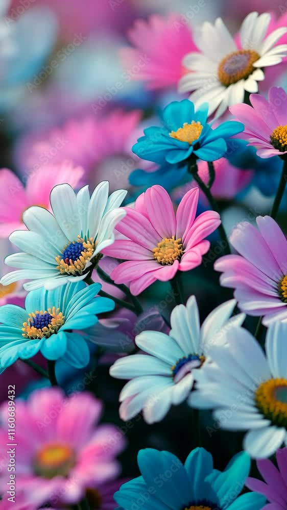 Colorful daisies in various shades blooming in a lush garden during springtime Colorful daisies in various shades blooming in a lush garden during springtime