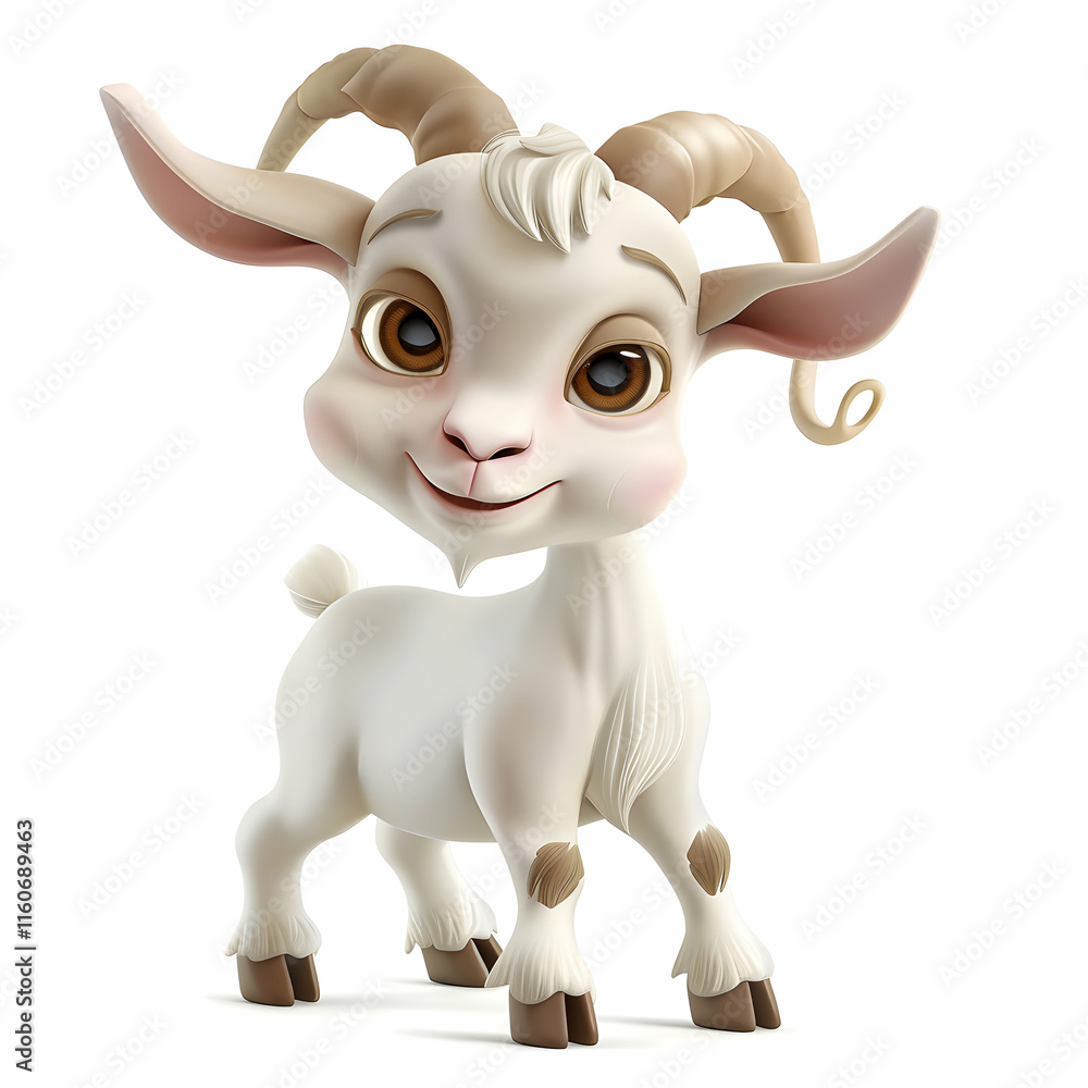 Cute and Friendly Cartoon Goat Character with Big Smiling Eyes Cute and Friendly Cartoon Goat Character with Big Smiling Eyes