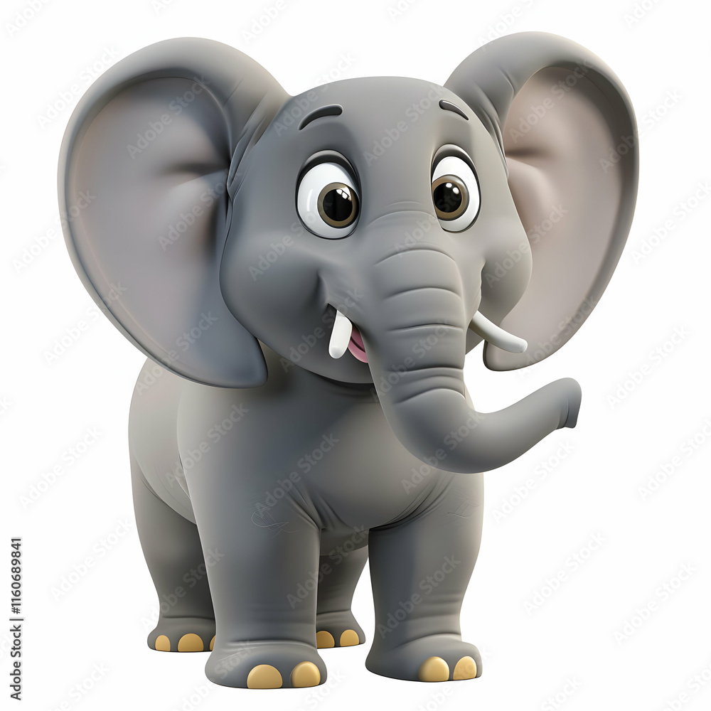 Fototapeta premium Cute Cartoon Elephant Character with Cheerful Expression and Friendly Pose