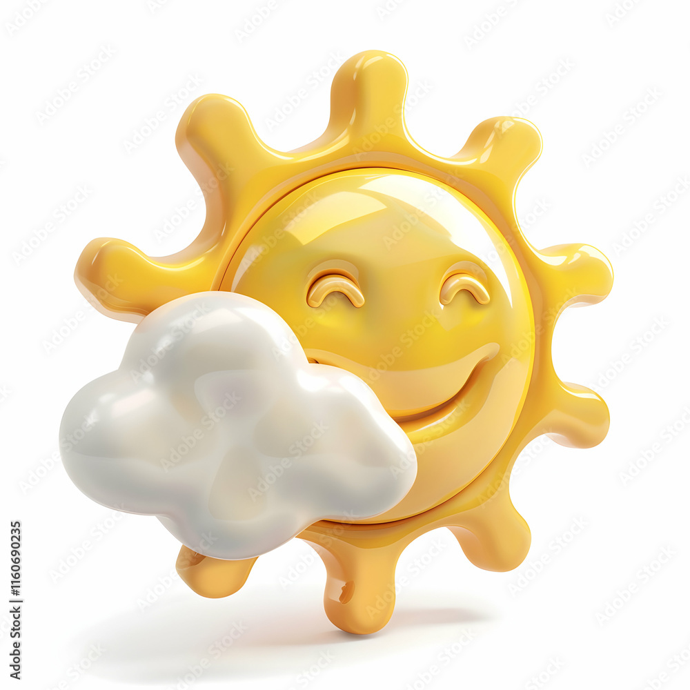 Cheerful Sun with Smiling Face and Fluffy Cloud Illustration Cheerful Sun with Smiling Face and Fluffy Cloud Illustration