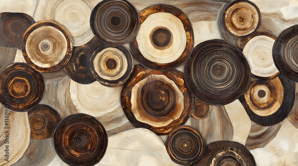 Abstract background with brown and beige concentric circles, resembling natural stone or wood patterns.