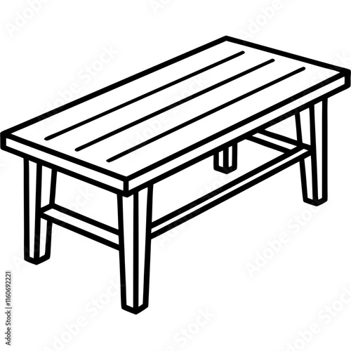 Wooden Table Outline Illustration in Black and White