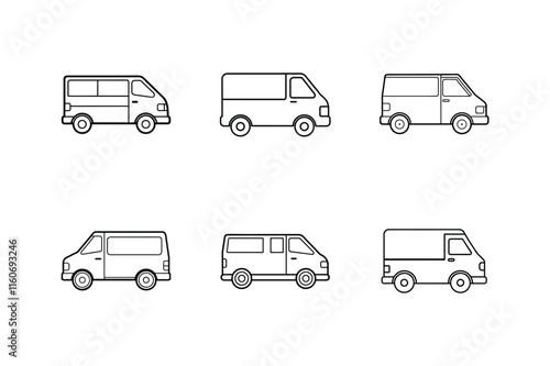 cargo van icon line art vector, set of trucks