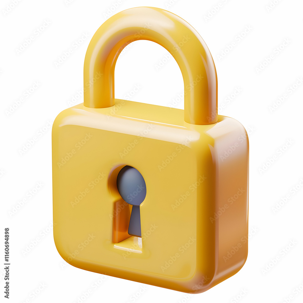 Bright Yellow Padlock with Keyhole on a White Background Bright Yellow Padlock with Keyhole on a White Background