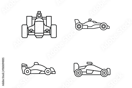 formula 1 car line art vector illustration, set of cars photo