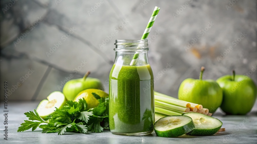 Detox Juice - Cucumber Celery Apple - Glass Bottle - Marble Countertop Detox Juice - Cucumber Celery Apple - Glass Bottle - Marble Countertop