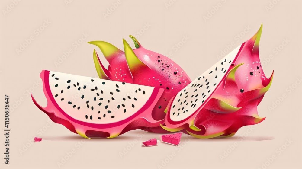 Vibrant Dragon Fruit Halves Displaying Freshness and Abstract Concept Vibrant Dragon Fruit Halves Displaying Freshness and Abstract Concept
