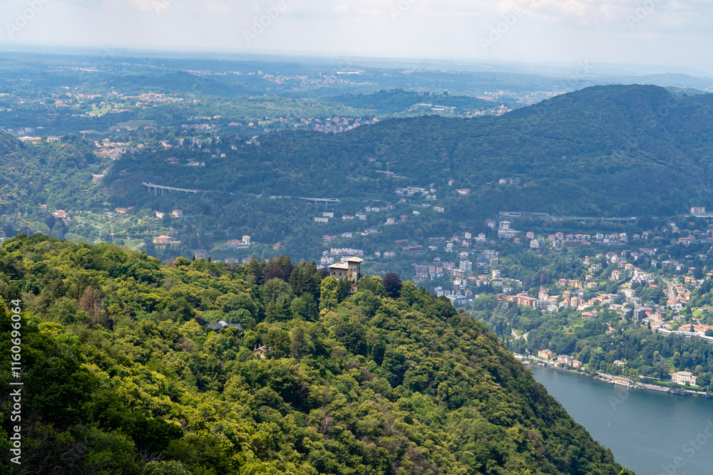 Fototapeta premium Scenic Hillside Overlook with Valley and Lake View