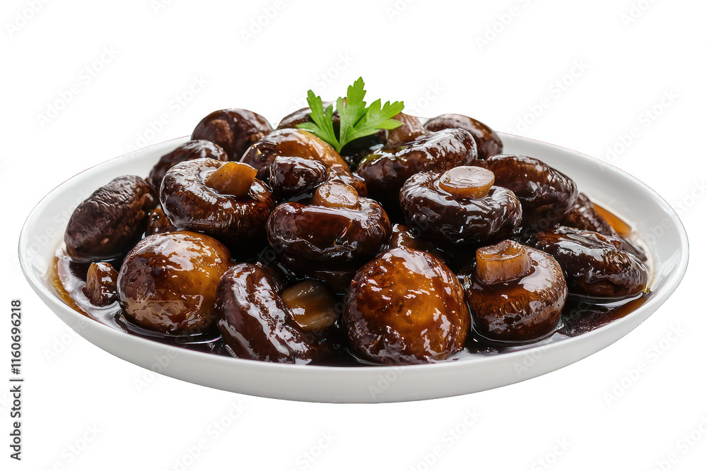 Braised Mushrooms in a rich soy sauce, beautifully isolated. Braised Mushrooms in a rich soy sauce, beautifully isolated.