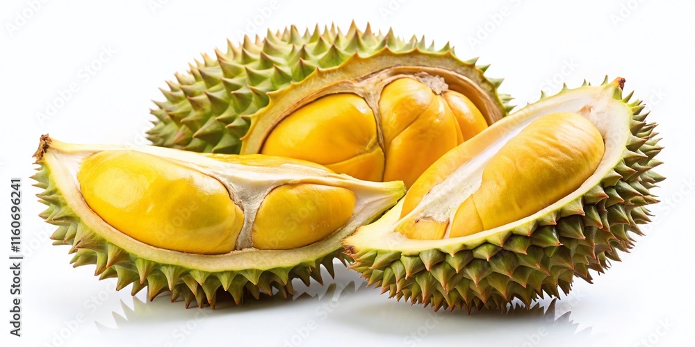 Fototapeta premium Durian Fruit Slices - Fresh & Delicious Isolated