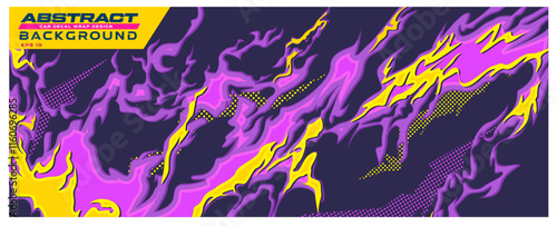 Car decal livery wrap banner abstract stripe sporty purple yellow color combination grunge brush thunder storm modern pattern racing motorsport vector design