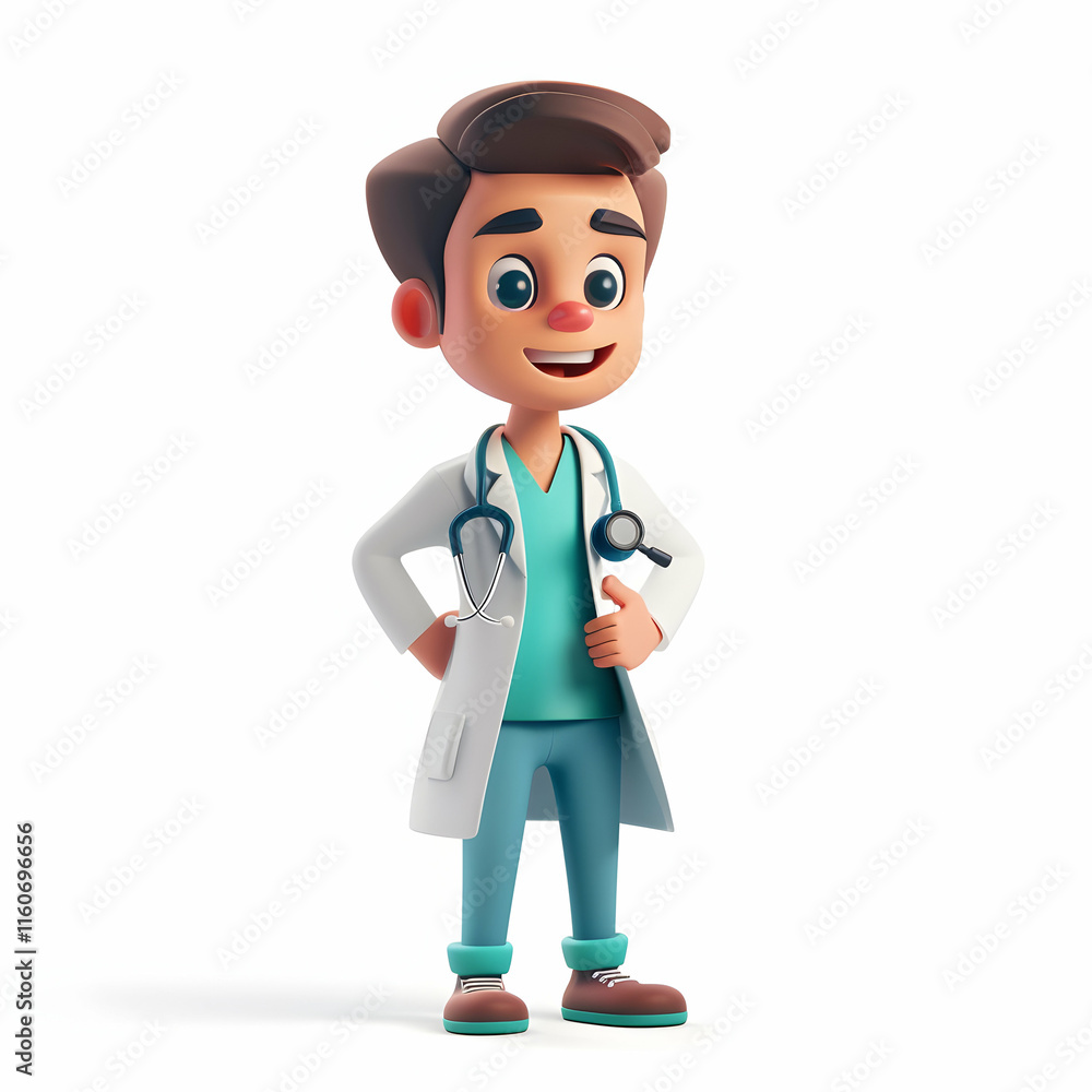 Cheerful Cartoon Doctor Character with Stethoscope Smiling Cheerful Cartoon Doctor Character with Stethoscope Smiling