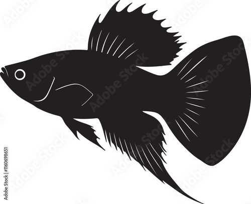 Molly fish silhouette vector illustration with black color design on a white background.