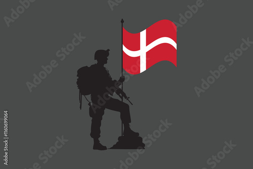 Denmark soldier with flag, Denmark flag vector graphic, Denmark country flag is a symbol of freedom, National Denmark flag, vector illustration
