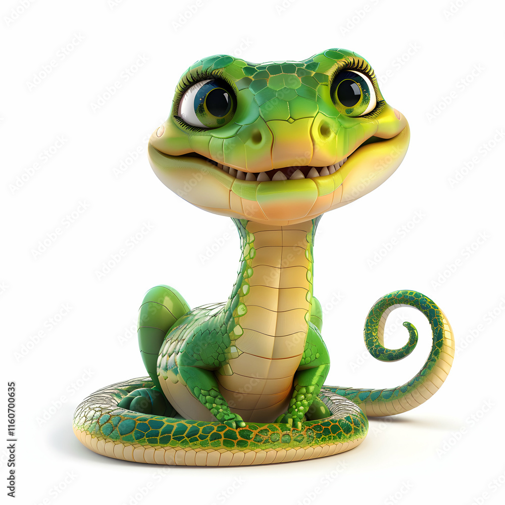 Fototapeta premium Playful Green Cartoon Lizard Character with Big Eyes and Smile