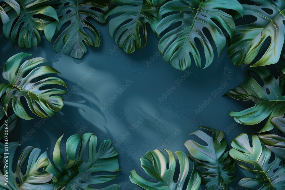 Monstera leaves summer minimal background with a space for a text flat lay view from above Monstera leaves summer minimal background with a space for a text flat lay view from above