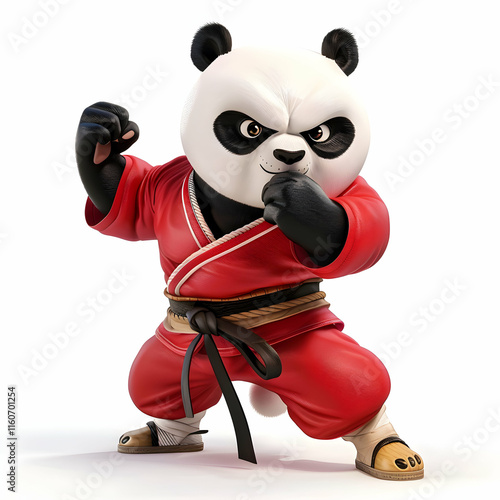 Playful Cartoon Panda in Red Martial Arts Outfit with Action Pose photo