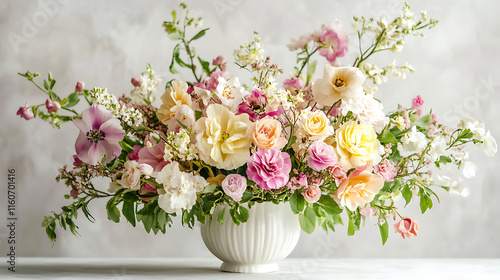 Wallpaper Mural Pastel cottagecore flowers arranged whimsically against a clean white background  Torontodigital.ca
