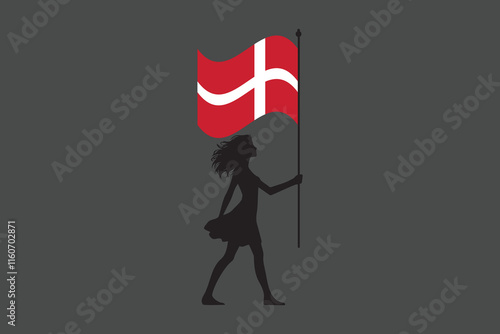 Denmark girl with flag, Flag of Denmark national country symbol illustration Vector, Rectangle Denmark flag illustration, Flat vector illustration
