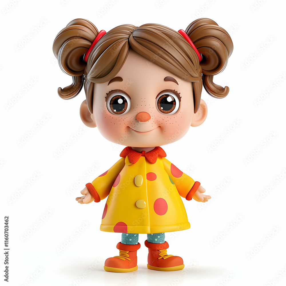 Cute Cartoon Girl in Colorful Dress with Polka Dots and Pigtails Cute Cartoon Girl in Colorful Dress with Polka Dots and Pigtails