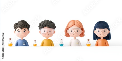 Wallpaper Mural Illustration of diverse children experiment with colorful potions in lab setting. Torontodigital.ca