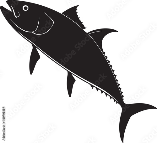 Kingfish silhouette vector illustration with black color design on a white background.