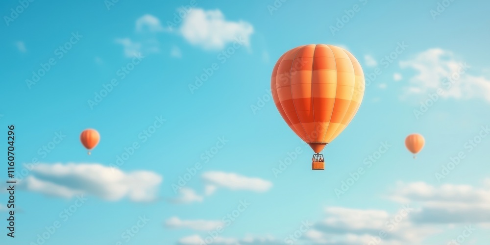 Fototapeta premium Vibrant hot air balloons soaring in the clear blue sky amidst fluffy clouds.