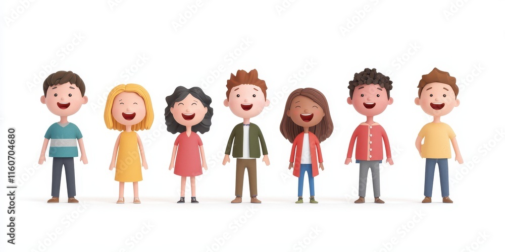 A cheerful group of diverse children smiling together in a friendly illustration. A cheerful group of diverse children smiling together in a friendly illustration.