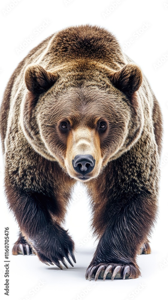 Fototapeta premium A close-up image of a bear walking forward, showcasing its powerful physique and fur texture.
