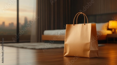 Wallpaper Mural Luxurious Bedroom with Paper Bag Mockup. Generative AI Torontodigital.ca