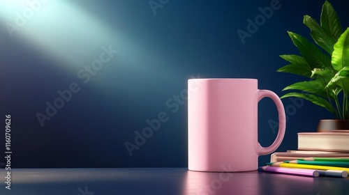 Pink Mug Mockup on a Calm Psychologist's Desk. Generative AI