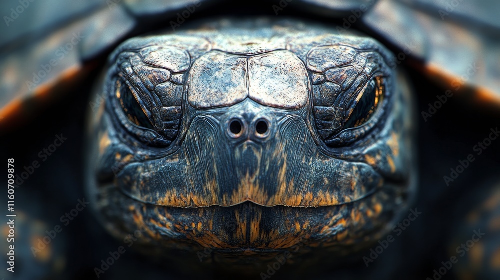 Captivating close-up of a turtle with intricate shell patterns in natural habitat Captivating close-up of a turtle with intricate shell patterns in natural habitat